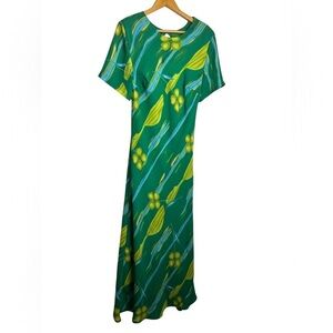 VTG Y2K Gabrielle Mxi Dress Women M Floral Green Sheer Silk Blend Boho Cottage‎